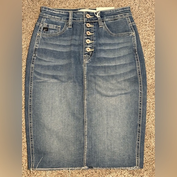 KanCan Light Blue Button-Up Pencil Skirt - Picture 1 of 6